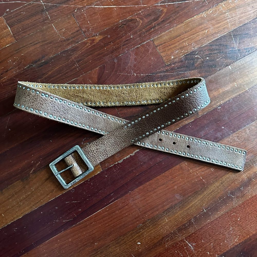 Calvin Klein Jeans Brown Studded Leather Belt (Size L)